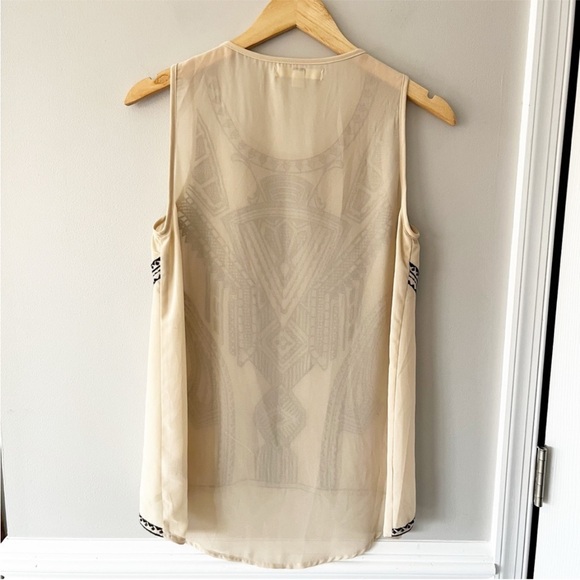 Ya Los Angeles Silk Sheer Art Deco Embroidered Sleeveless Blouse Top Size Medium - Picture 5 of 11